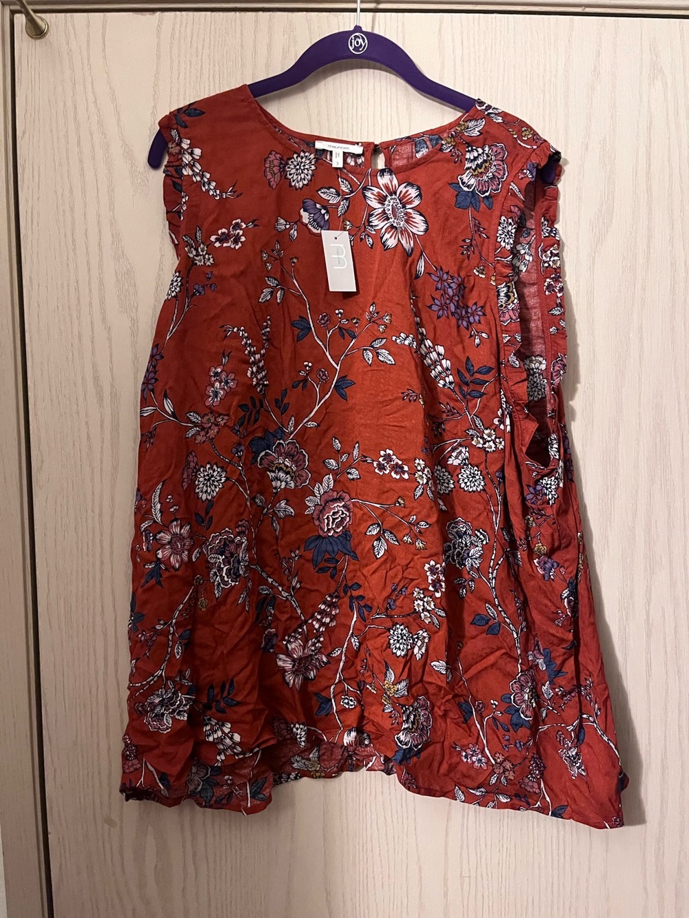 Maurices Rust Floral Ruffle Shoulder Blouse